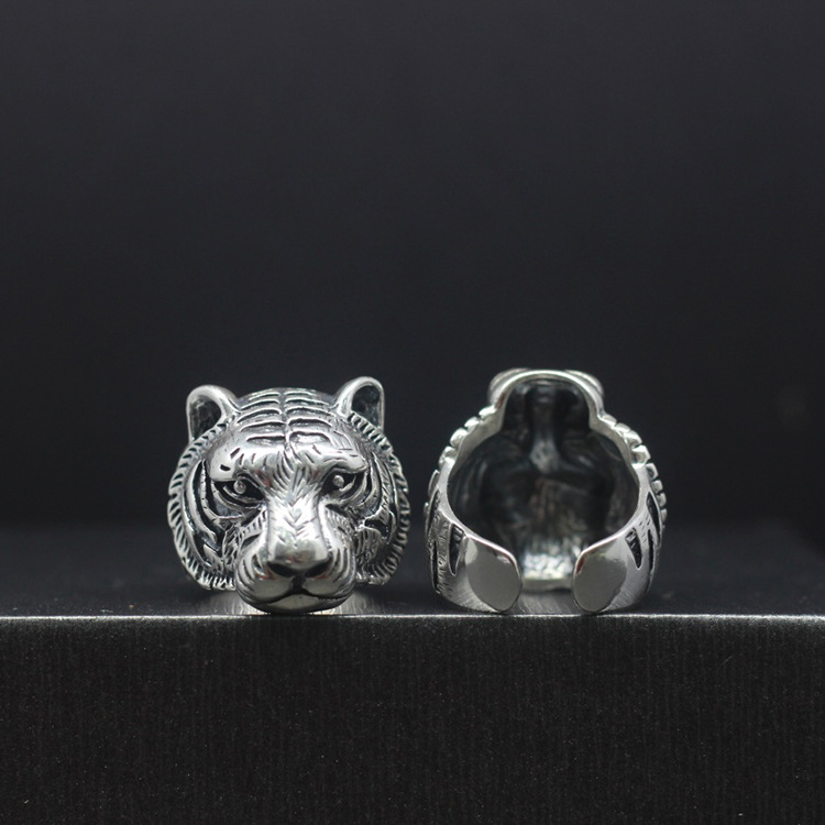 老虎银戒指抖音指环网红威猛男女款