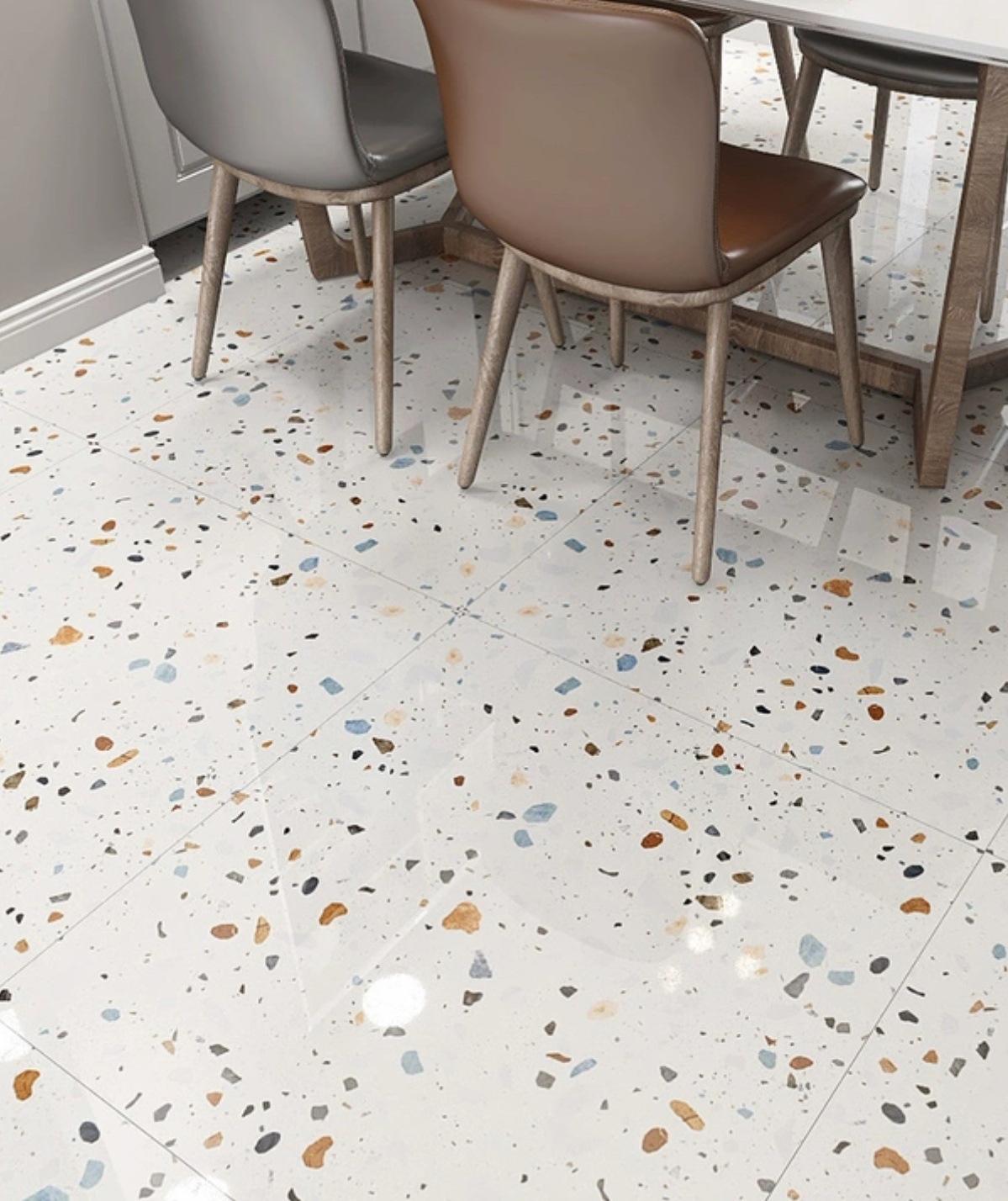 亮面水磨石地砖 彩色客厅地板砖简约餐厅600x600 厨房卫生间墙砖