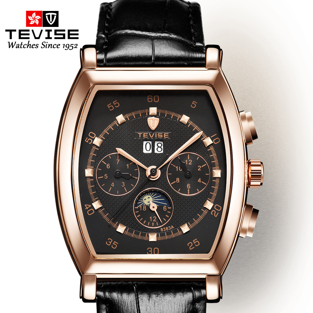 瑞士tevis品牌手表男士酒桶多功能商务防水全自动机械手表批发