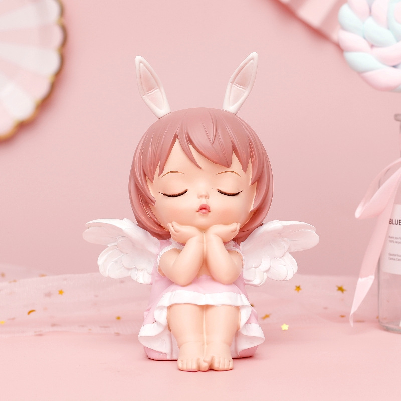 创意可爱天使女孩树脂装饰品ins少女心小摆件卧室内儿童房间摆设
