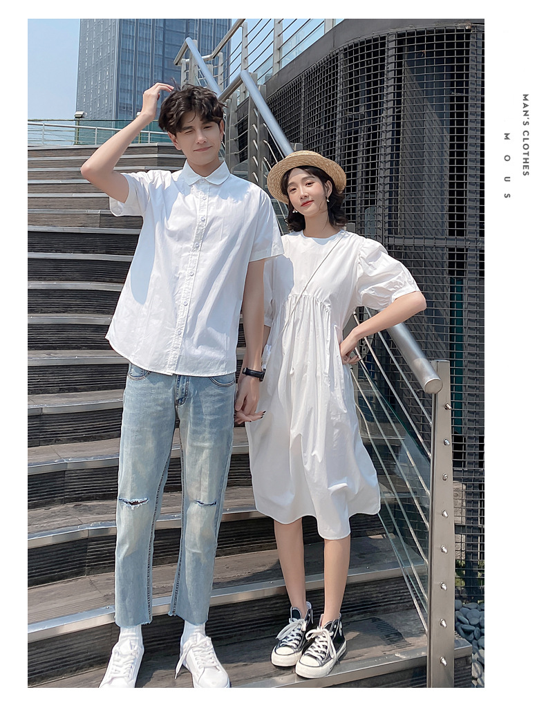 情侣装2020夏季你衣我裙蜜月沙滩装男短衬衫女小清新宽松连衣裙