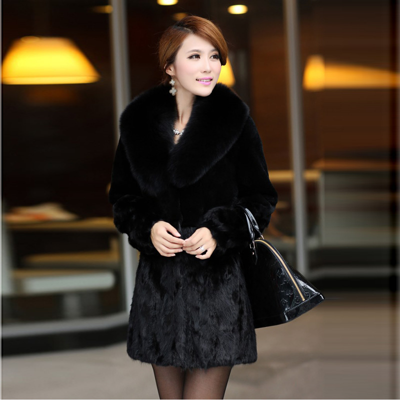 韩版秋冬新款女皮草外套仿水貂毛中长款狐狸毛领大衣时尚百搭特价