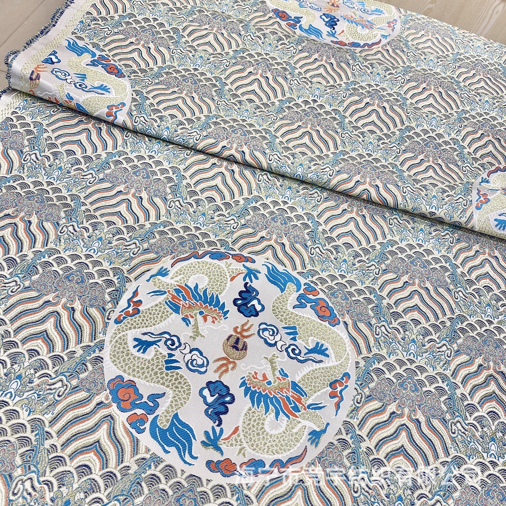 新款时尚大龙团海浪花织锦缎布料云锦面料布料