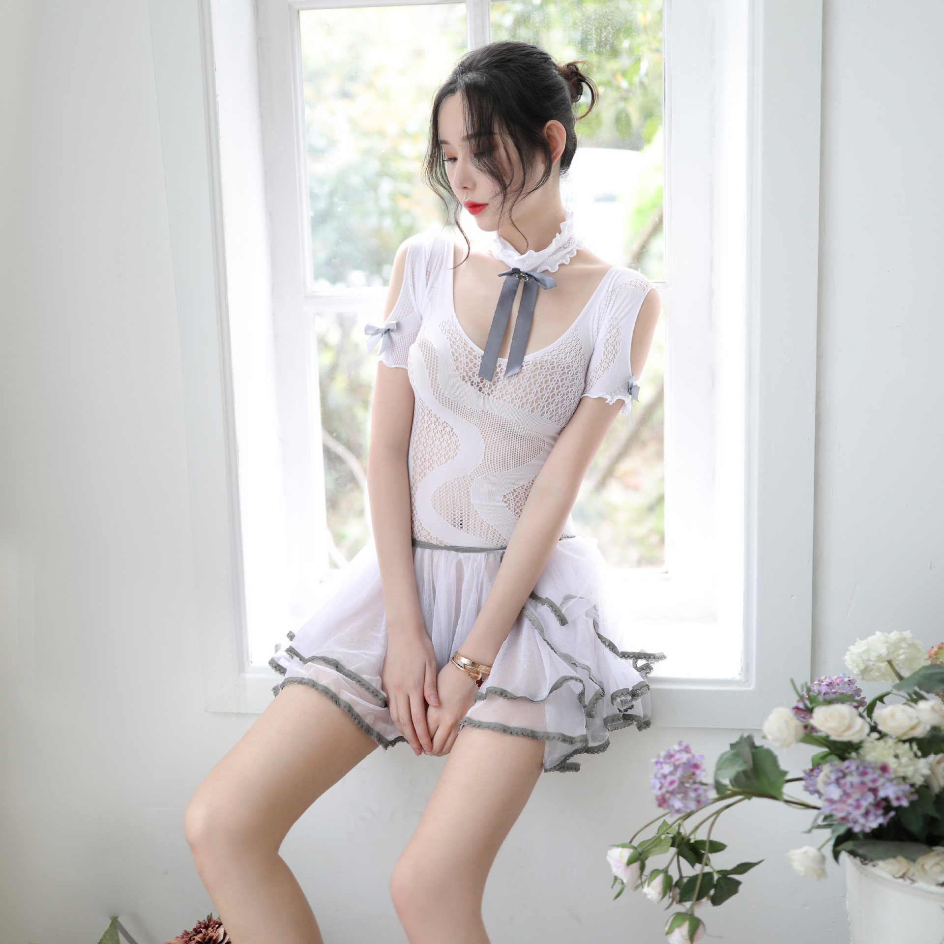 8561一件代发情趣内衣新娘制服白色蕾丝清纯甜美婚纱性感透明公主