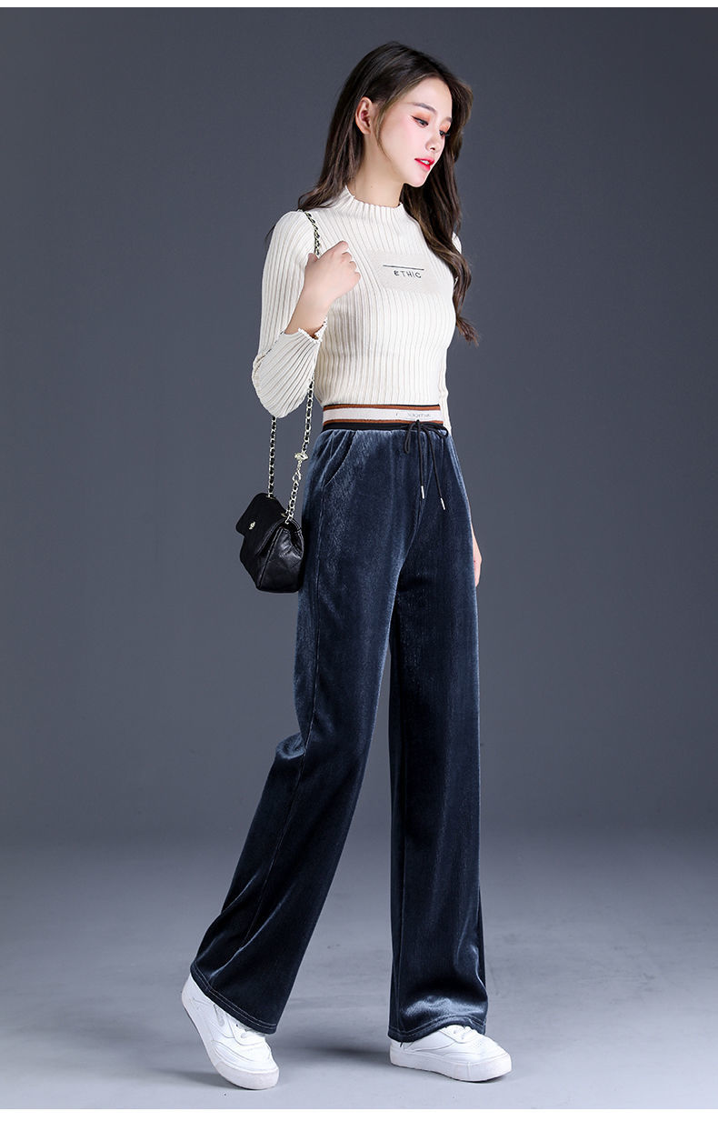 金丝绒阔腿裤女秋冬加绒2020新款高腰垂感宽松直筒休闲灯芯绒裤子