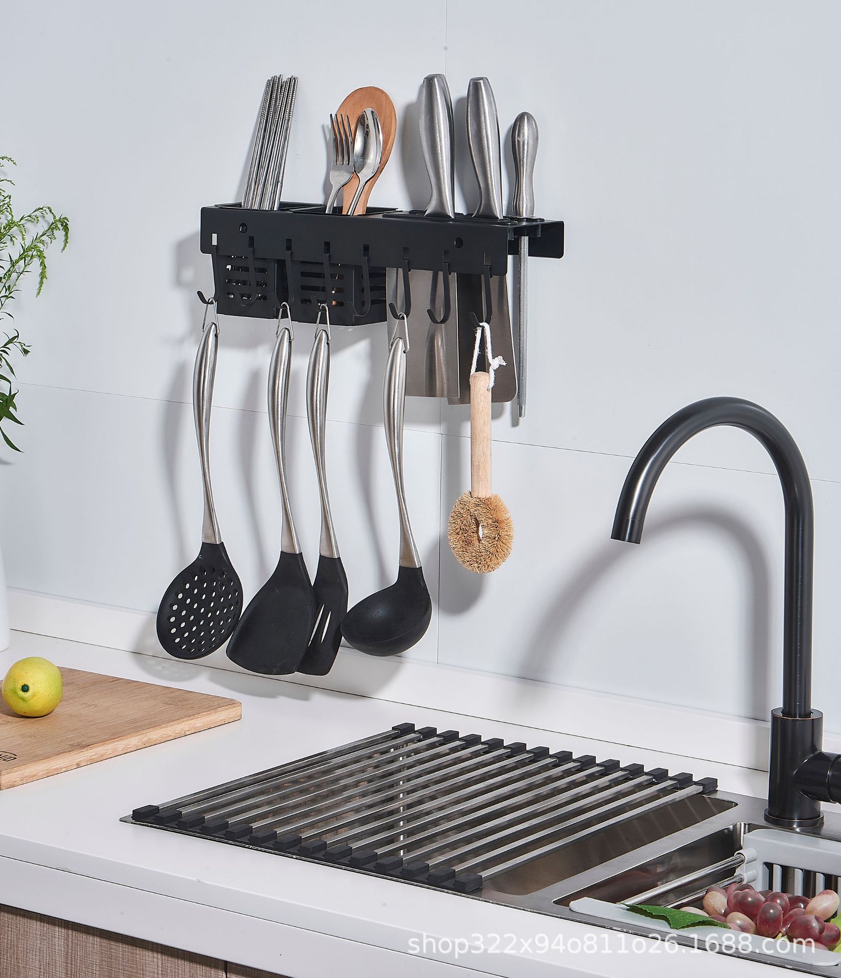 304不锈钢刀架厨房置物多功能刀具收纳菜刀插刀座沥水壁挂筷子架