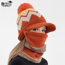 9806跨境帽子女围脖口罩冬季加绒保暖冬天滑雪防寒防风针织毛线帽