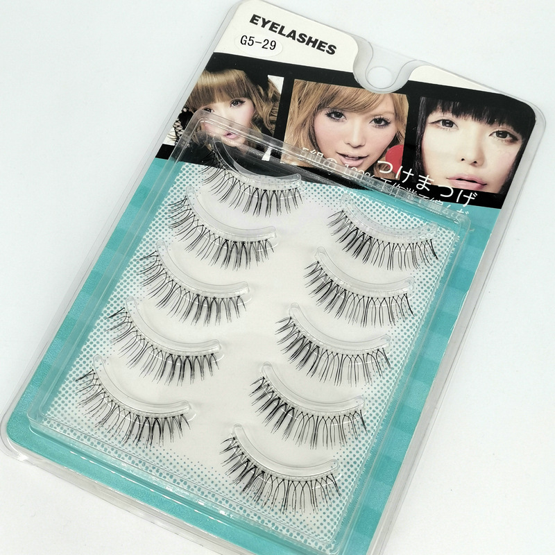 Classic G5-29 Handmade Natural Simulation Eyelash Sheer Root Black and Brown Japanese Style 5 Double Pairs of False Eyelashes