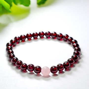 批发5a天然酒红色石榴石手链女搭粉晶手链转运圆珠手串网红热卖