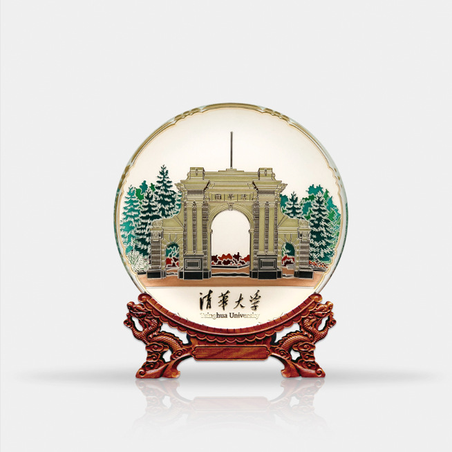 清华大学清华园校园活动奖品晶化玻璃纪念盘高档礼品家居装饰品