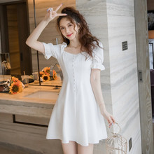 2020夏季新款连衣裙短裙白色礼服法式气质方领显瘦修身连衣裙批发