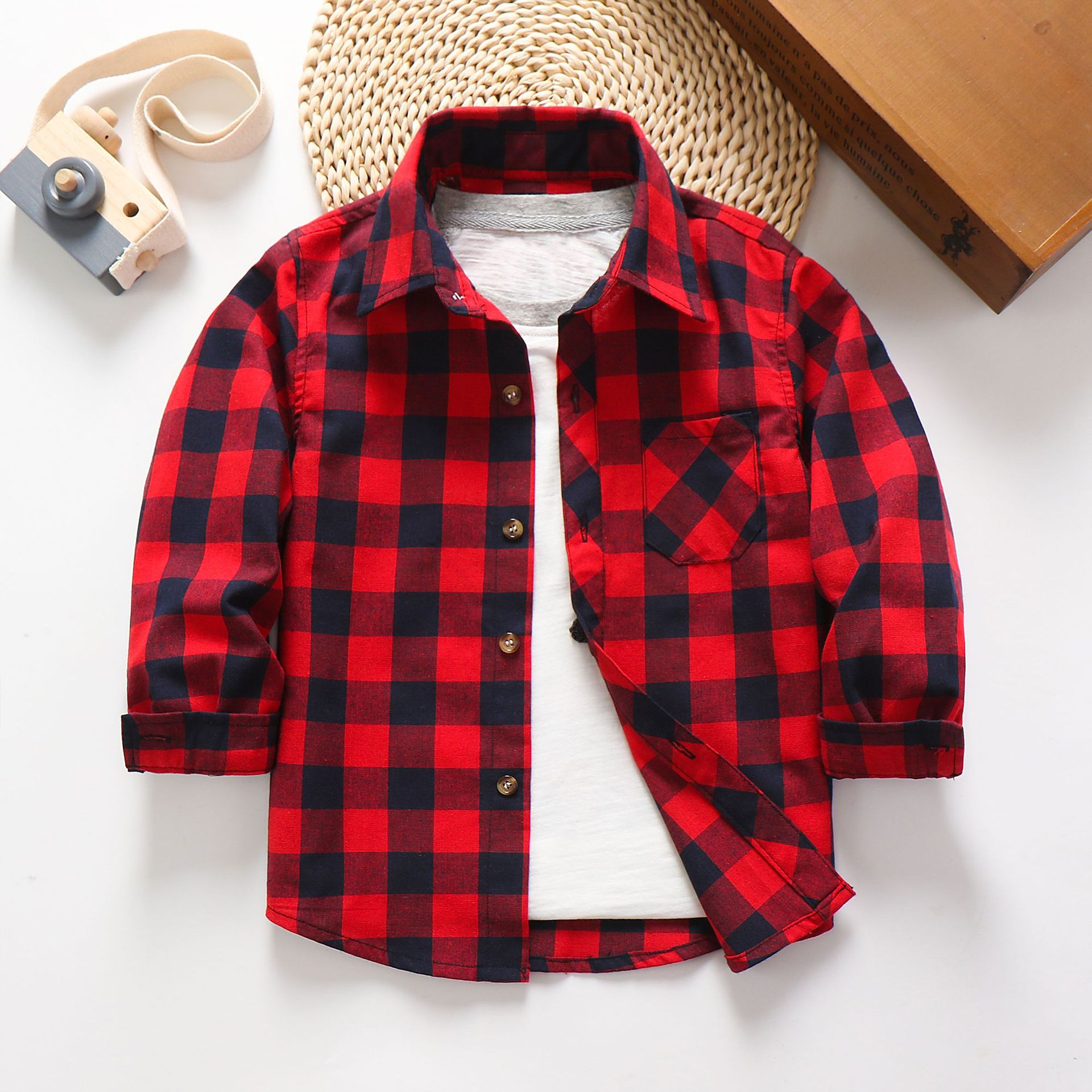 男孩春秋男童长袖衬衫涤棉夏季薄款格子衬衣儿童上衣洋气中大童潮