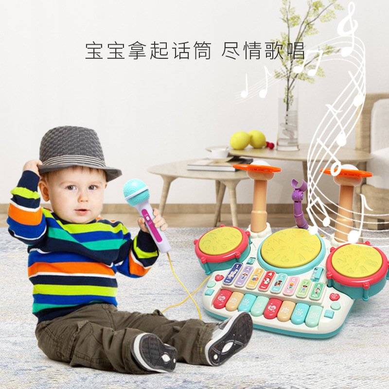 Children's Jazz Drum Kit Musical Instrument Packages Microphone Drum Set Puzzle Percussion Piano Combination Enlightenment Music Toy One Piece Dropshipping