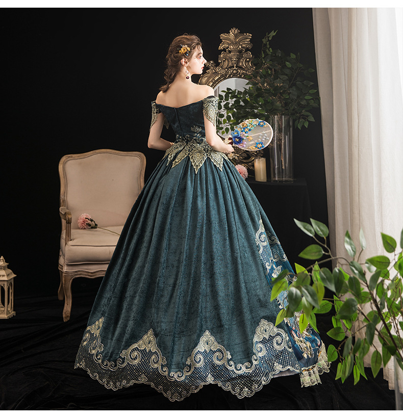 一字肩欧式宫廷服装派对化妆舞会晚宴礼服舞台影楼写真演出礼服女