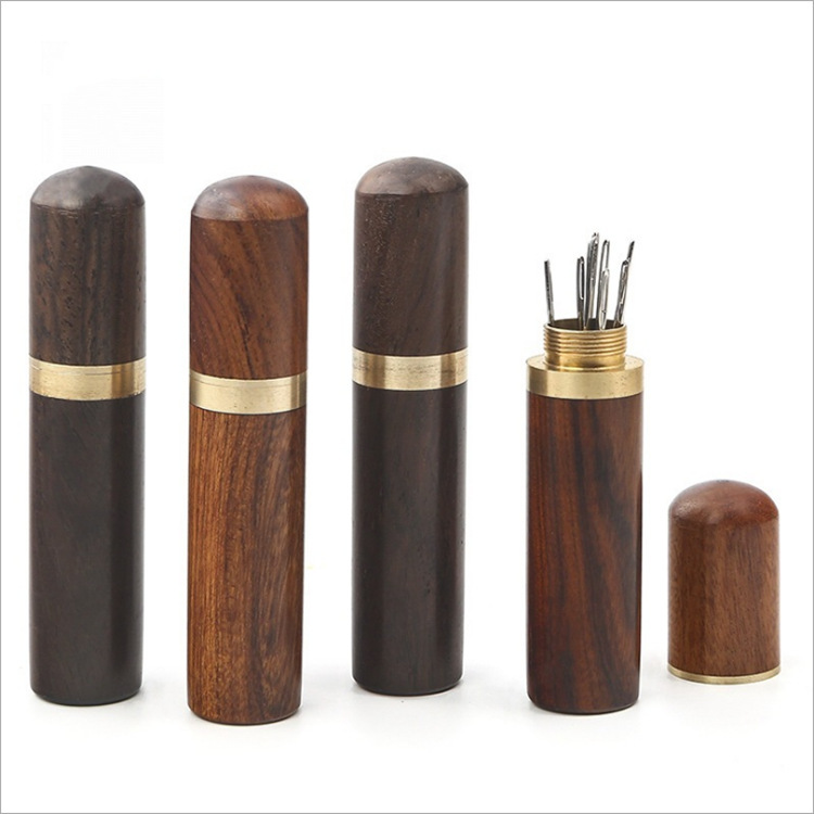 Carved Velvet Cylindrical Wooden DIY Storage Box Big Eye Threading-Free Needle Ebony Syringe Needle Bottle 26G