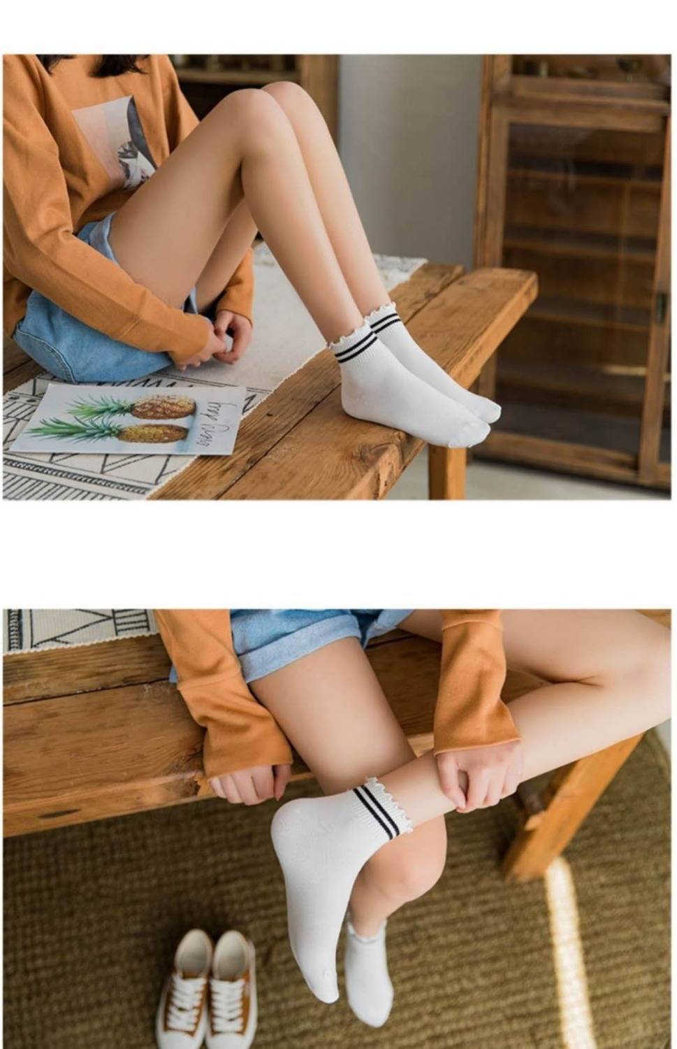 袜子女韩版短袜原宿学院运动棉袜春夏薄款甜美可爱荷叶边学生船袜