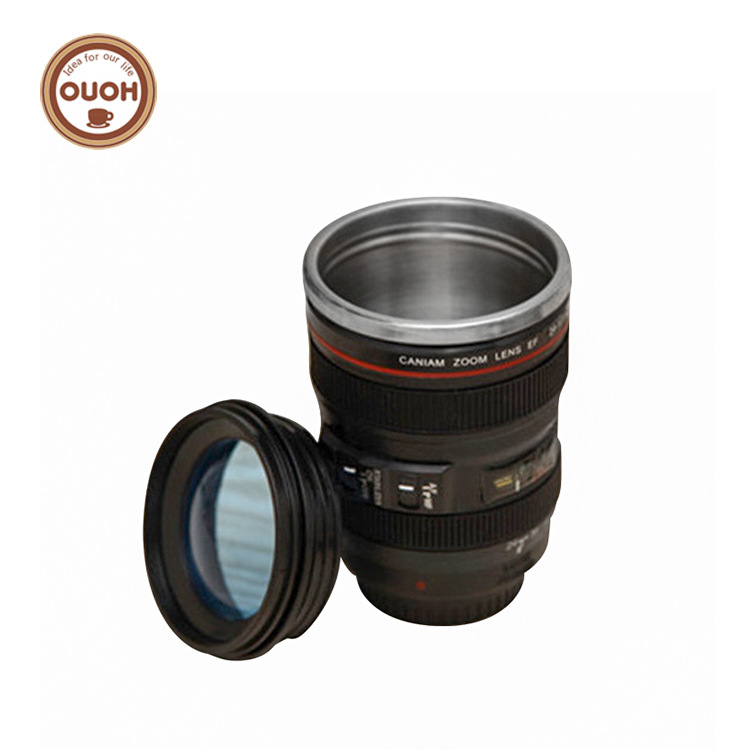 Creative Camera Lens Cup Water Cup Camera Lens Cup 6 Generation Black and White Stainless Steel Coffee Cup