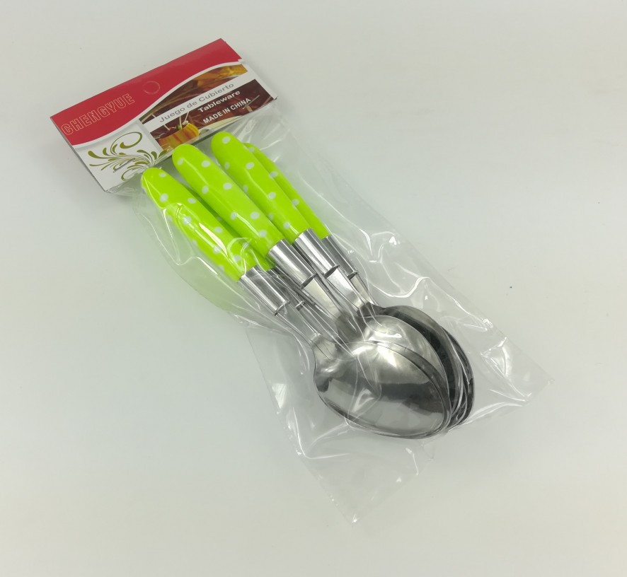 Plastic Handle Tableware Double Color Dot Handle Table Knife Fork Spoon Tea Spoon Set 6Pc Factory Wholesale