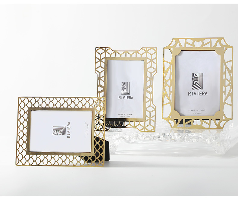 现代欧式轻奢金属镂空相框装饰摆件 样板房卧室床头柜创意相框