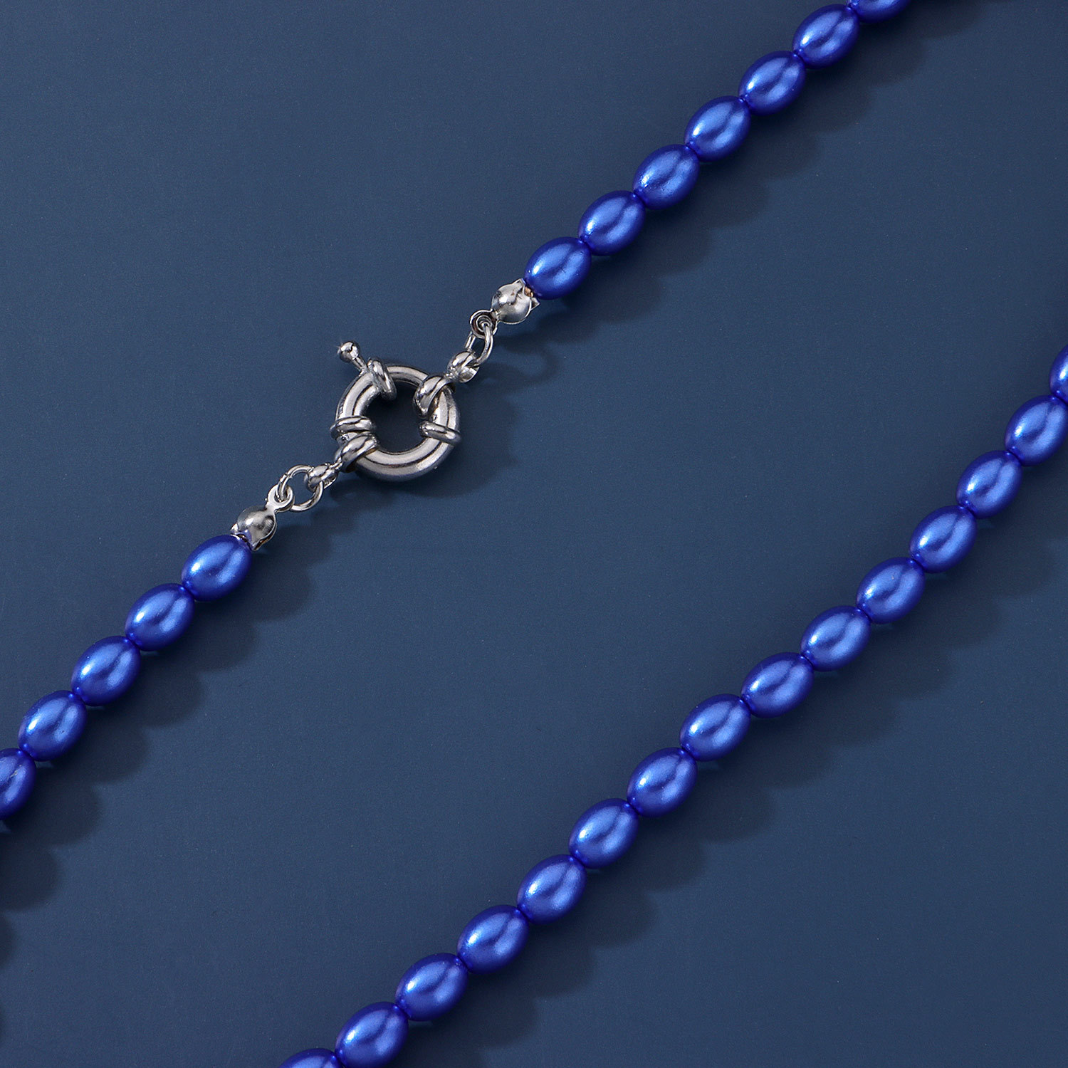 欧美跨境饰品 喷漆蓝色珍珠短款颈链项链女 时尚简约个性单层项饰