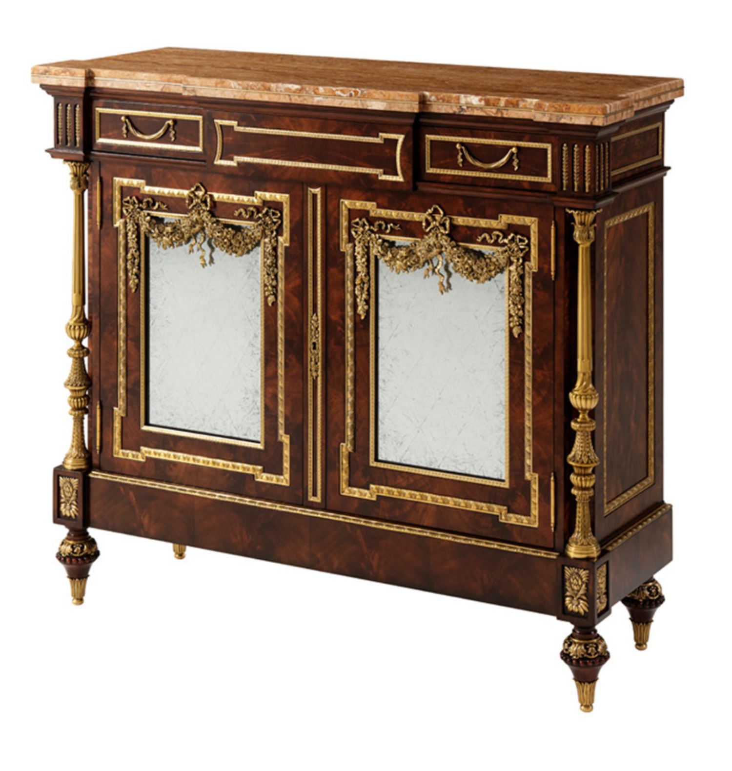 亚历山大美式复古玄关柜大理石面装饰柜别墅门厅柜英式铜件餐边柜