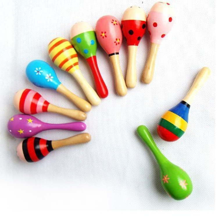 木制小沙锤木质摇铃卡通沙球婴儿智力玩具彩色声乐乐器