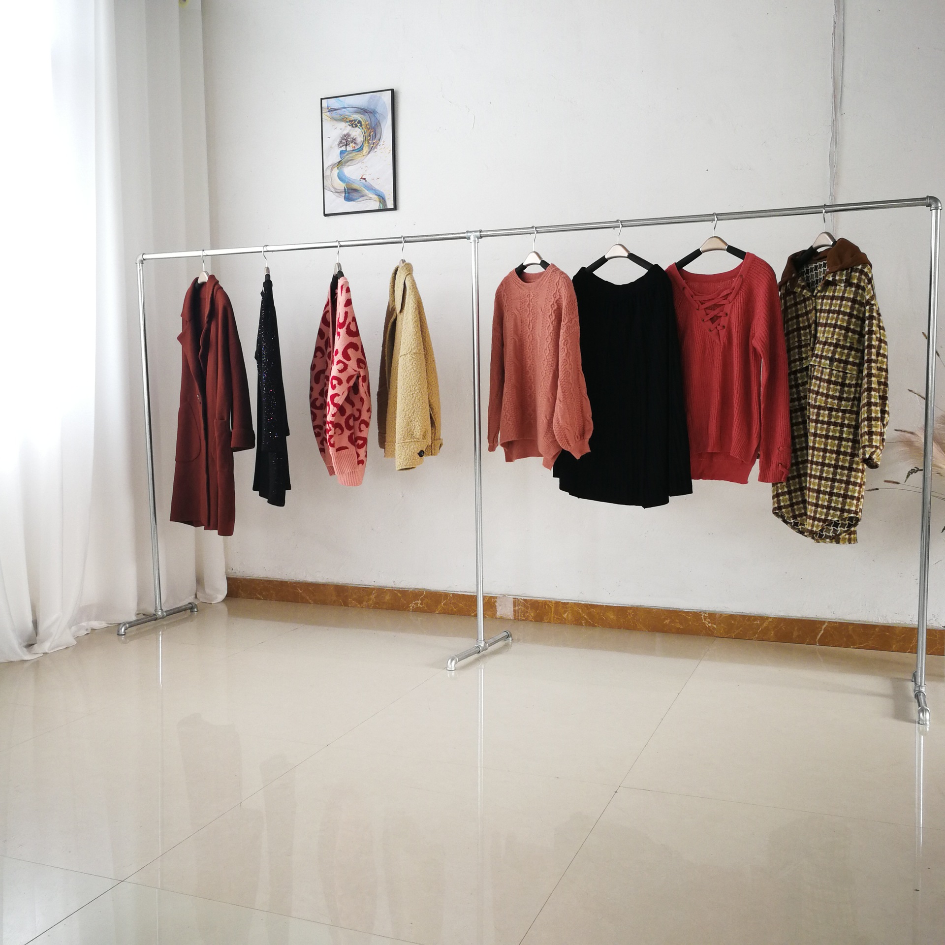 镀锌钢管家用晾衣架落地单双晾衣杆室内阳台连体水管衣服架