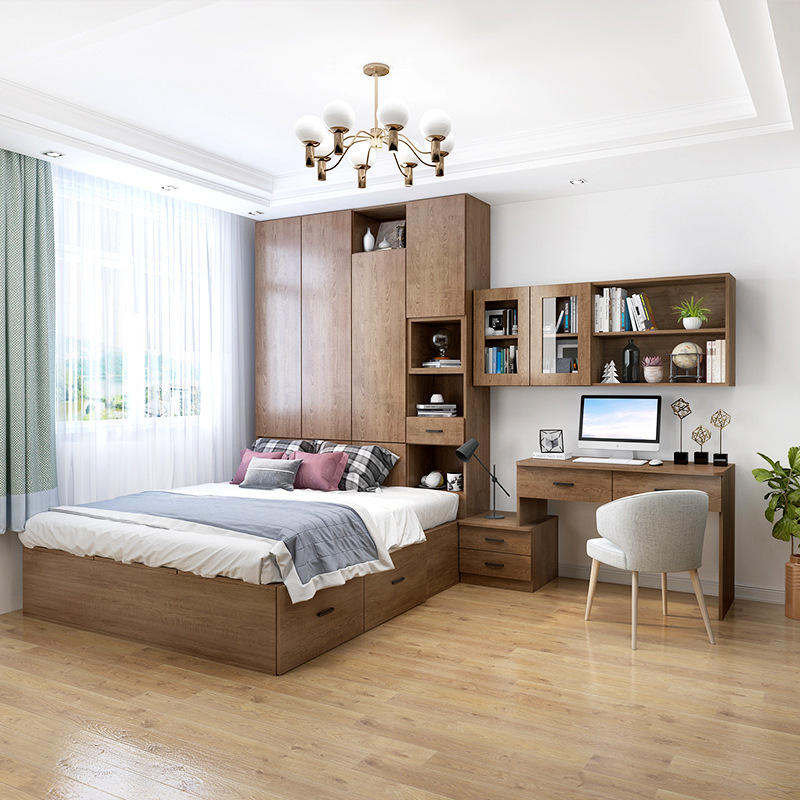 简约现代板式床 榻榻米床儿童衣柜床柜 一体床组合床 省空间