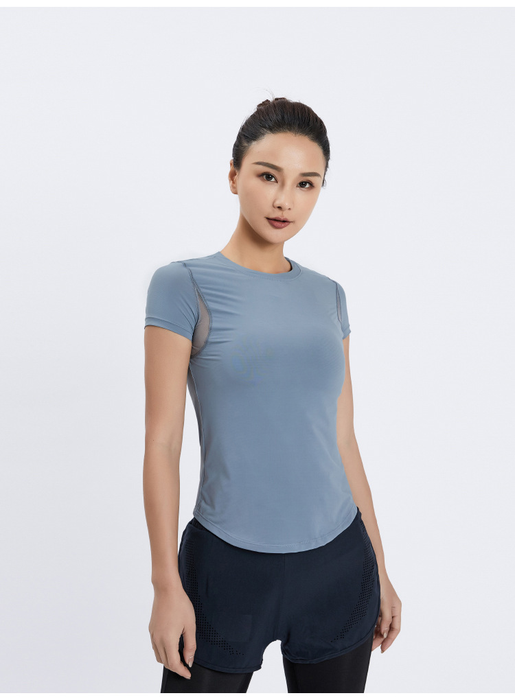 2020工厂一件代发新款运动速干t恤 锦纶冰丝弹力健身瑜伽短袖女款