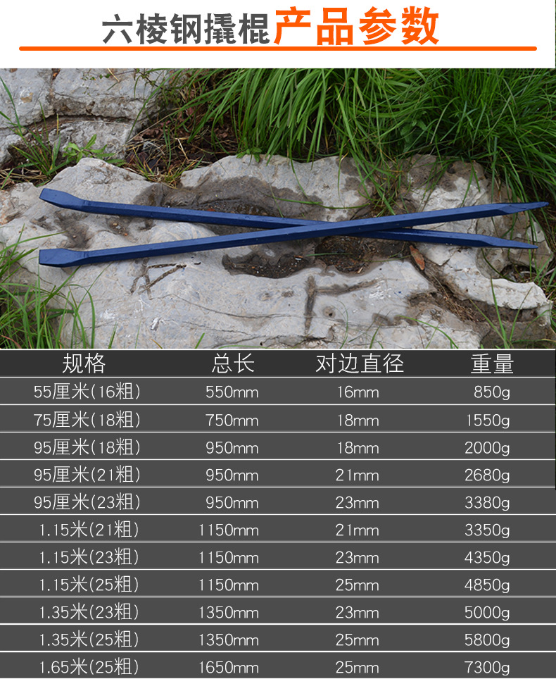 六棱钢撬棍撬棒 高硬度翘棍 六角钢撬杠 加粗重型消防钢钎拆木箱