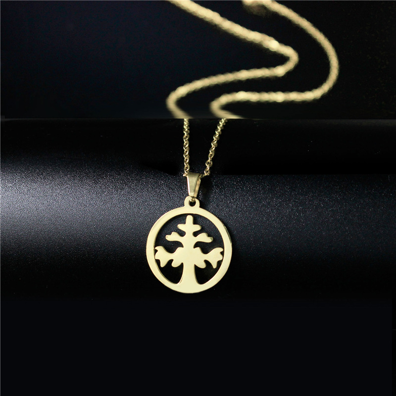 Cross-Border New Accessories round Lucky Tree Necklace Stainless Steel Wishing Tree Hollow Pendant Clavicle Chain Pendant