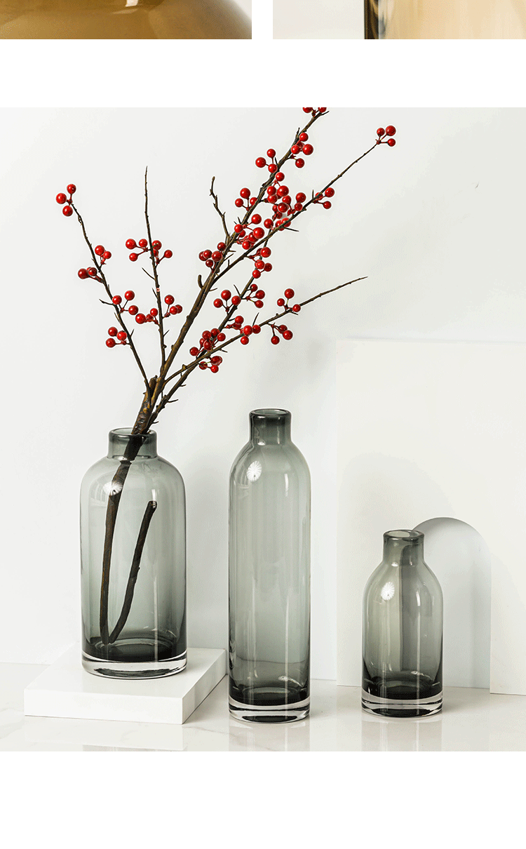北欧简约一枝花玻璃花瓶餐桌电视柜摆件人工吹制开套色开口