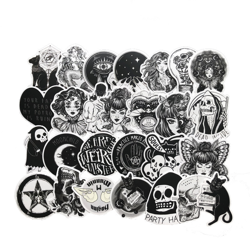 50/张黑白哥特风暗黑贴纸 亚马逊行李箱笔记本电脑贴纸