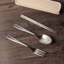 无漆筷子勺子套装不锈钢单人外带便携餐具学生一人食三件套收纳盒