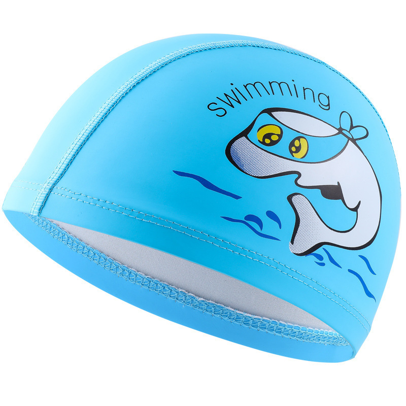 跨境儿童pu泳帽透气舒适防水不勒长发头学习游泳帽男女通用装备