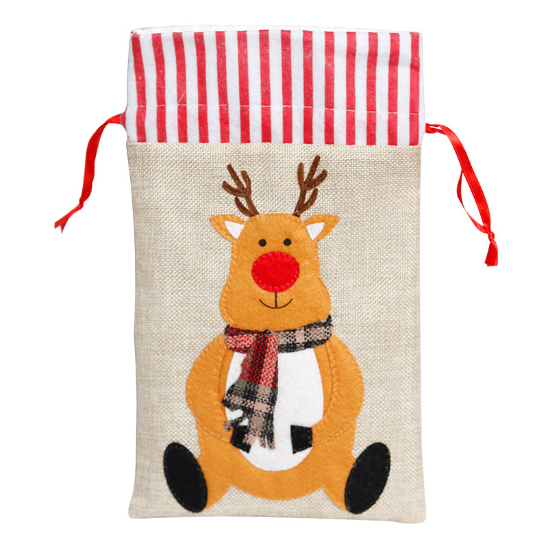 Cross-Border Spot Christmas Decoration Supplies Linen Three-Dimensional Embroidery Handbag Children's Gift Bag Candy Bag Buggy Bag