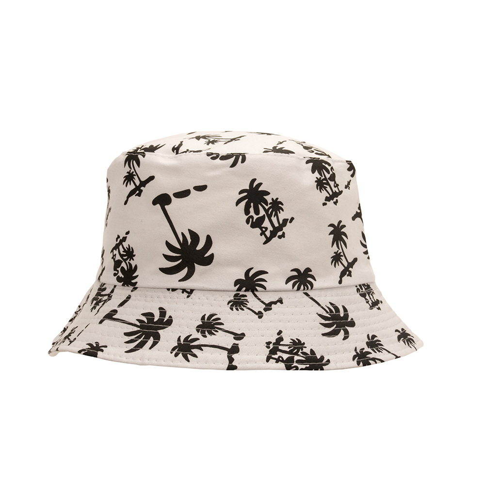 跨境渔夫帽男女士盆帽秋季韩版潮流学生可爱防晒帽子椰树双面帽子