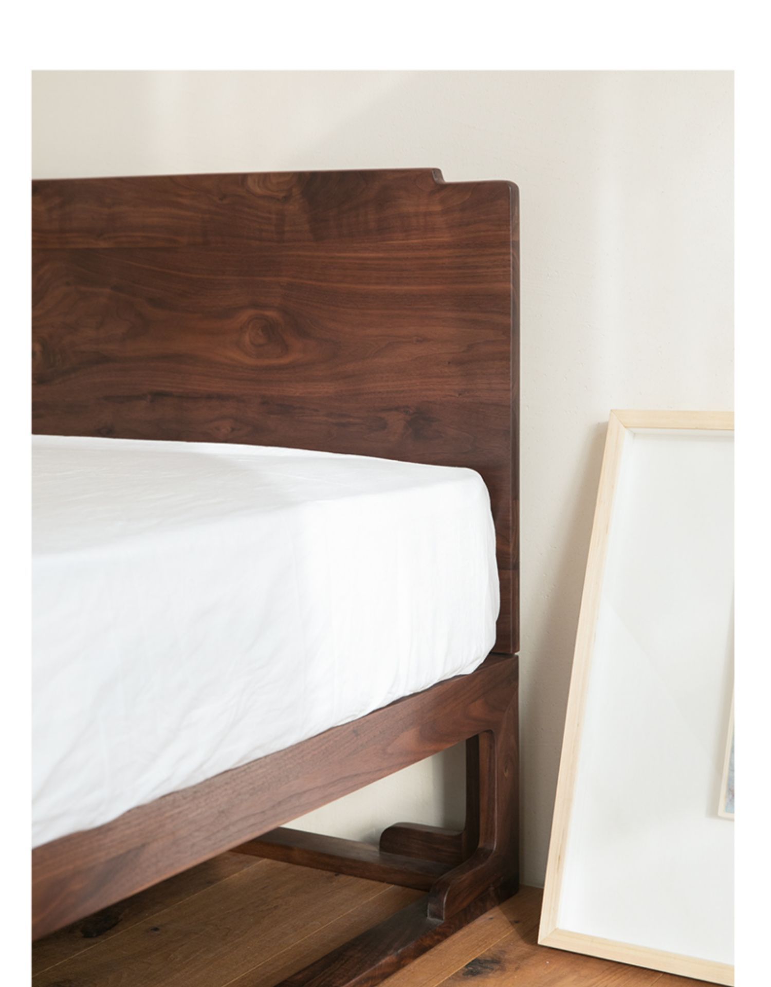 宽木窄作连里床新中式现代简约原木家具主卧黑胡桃全实木双人床