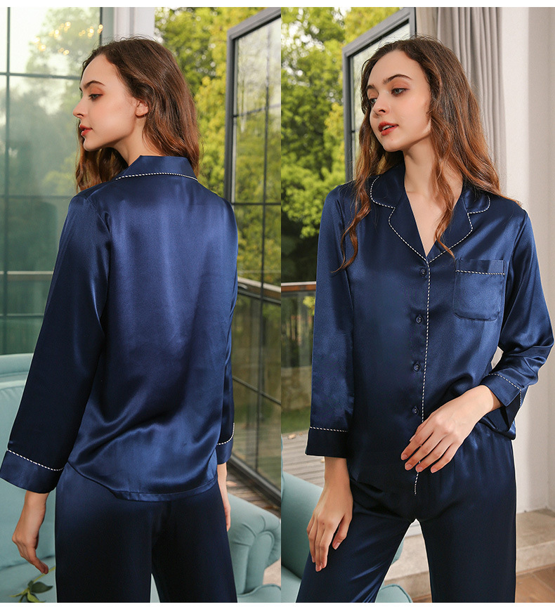 真丝睡衣女春秋夏季长袖桑蚕丝绸情侣新婚家居服两件套装t8253