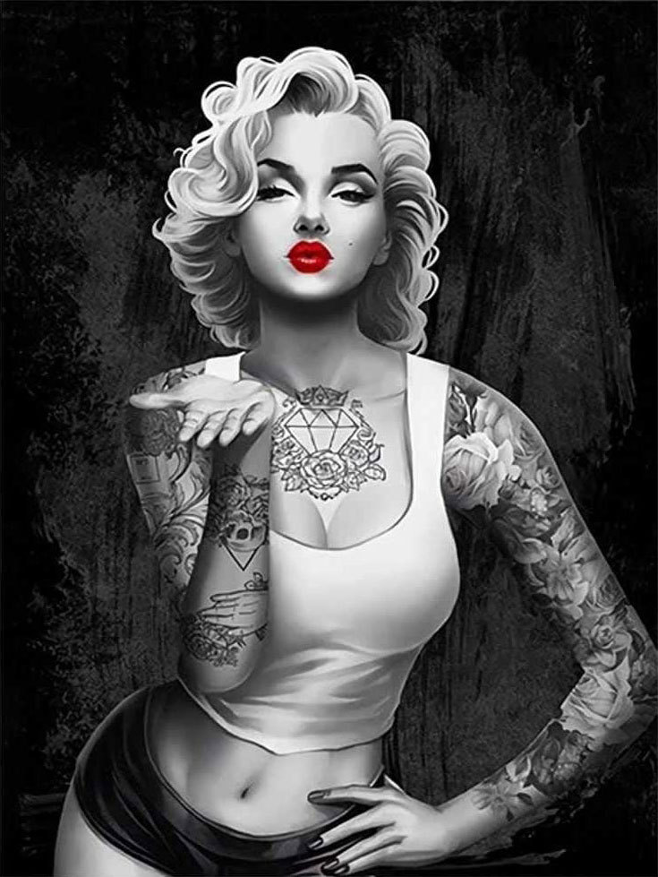 梦露黑白照性感美女纹身人物钻石画