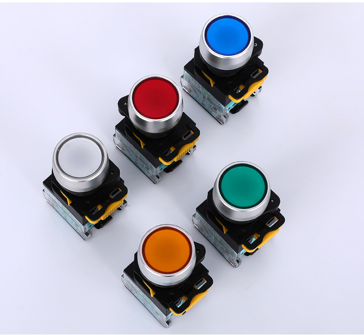 按钮开关la139r la38-11启动停止平头点动开关 银点铝帽22mm安纽-阿里