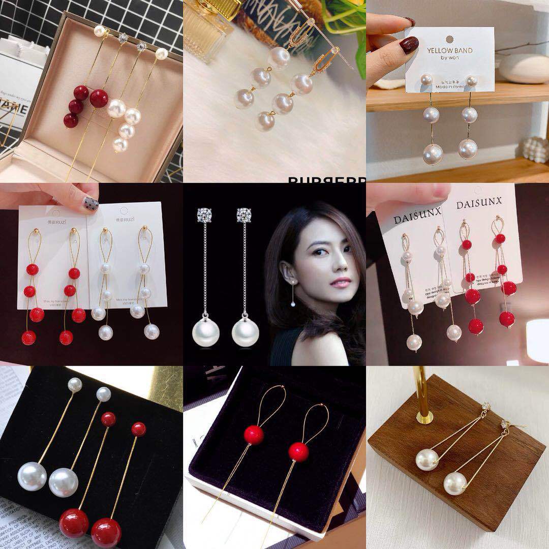 2021年新款925银针韩国东大门珍珠耳环 流苏气质保色耳钉女耳饰