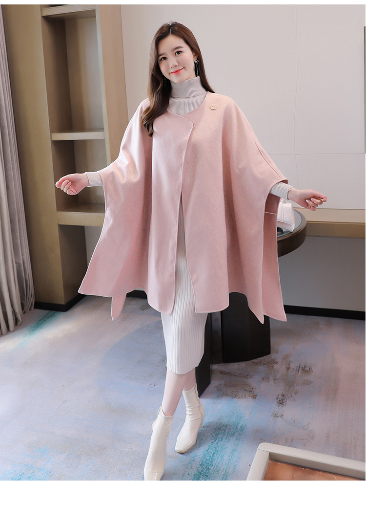 2024春秋新款大码毛呢外搭中长款斗篷披风女网红气质宽松纯色外套