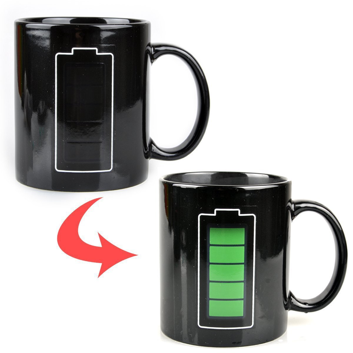 创意电池杯子电量感温变色杯温度预热变色马克杯/灯泡变色陶瓷杯