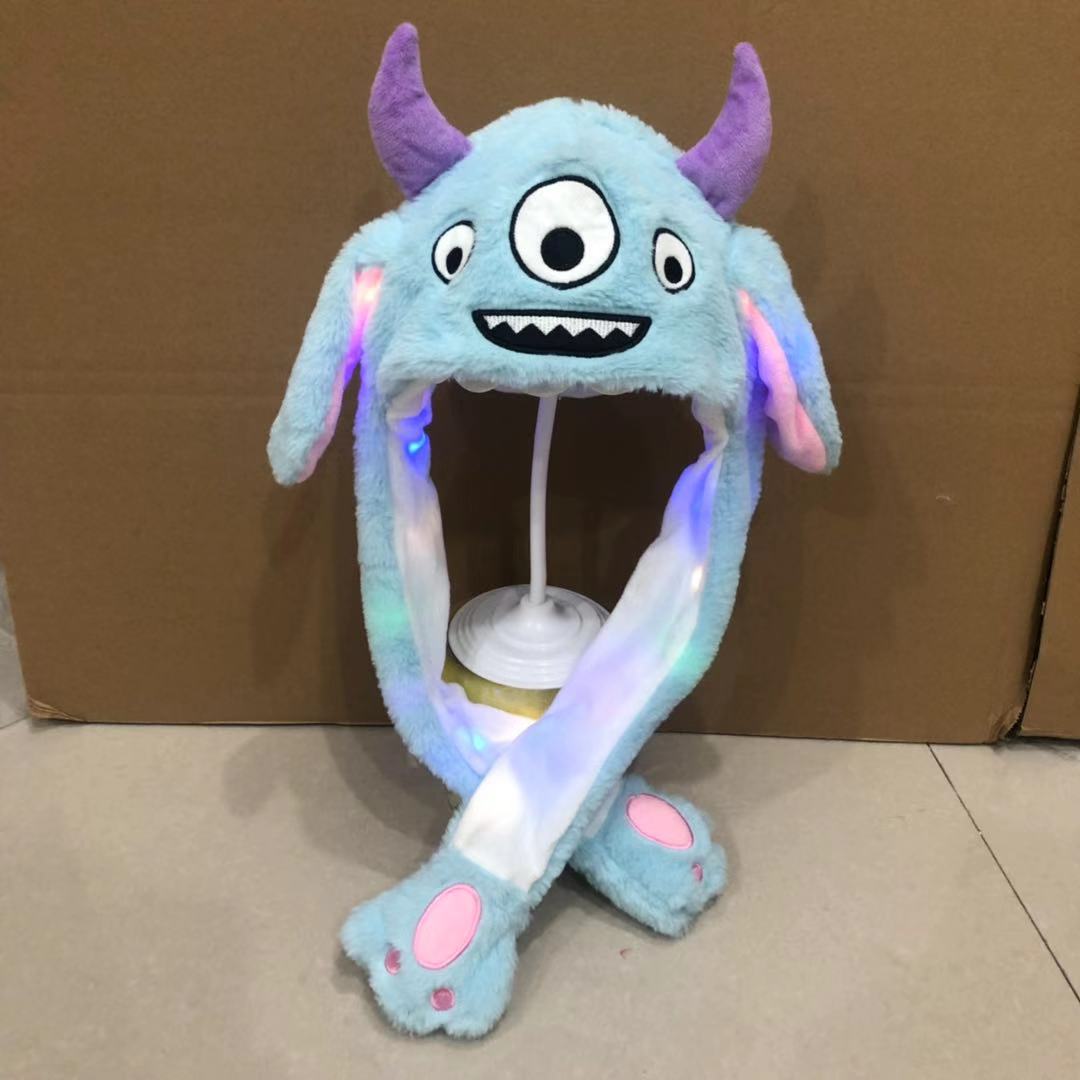 Cross-Border Children's Hat Autumn and Winter Cute Hat Scarf Integrated Movable Ears Hat Stall Luminous Toys