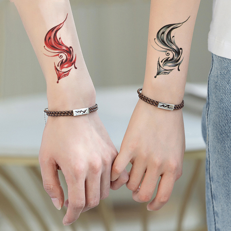 狐狸纹身贴防水女 持久性感韩国情侣仿真红色九尾狐逼真刺青遮瑕