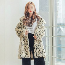 韩国原版豹纹皮草外套女2022冬季潮人中长款人造水貂毛毛网红大衣