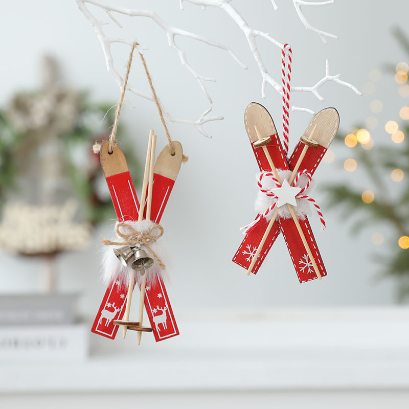Hong Kong Heng New Christmas Decorations Nordic Red Wooden Sled Ornaments Christmas Tree Decorative Small Pendant Accessories