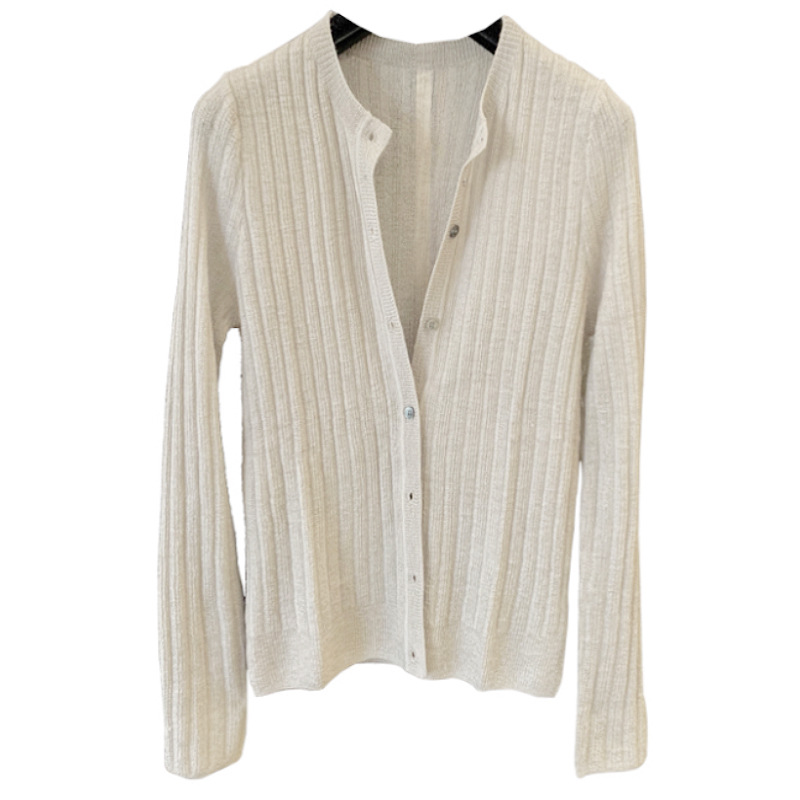 umooie定纺色特别特别气质的豆绿灰针织开衫