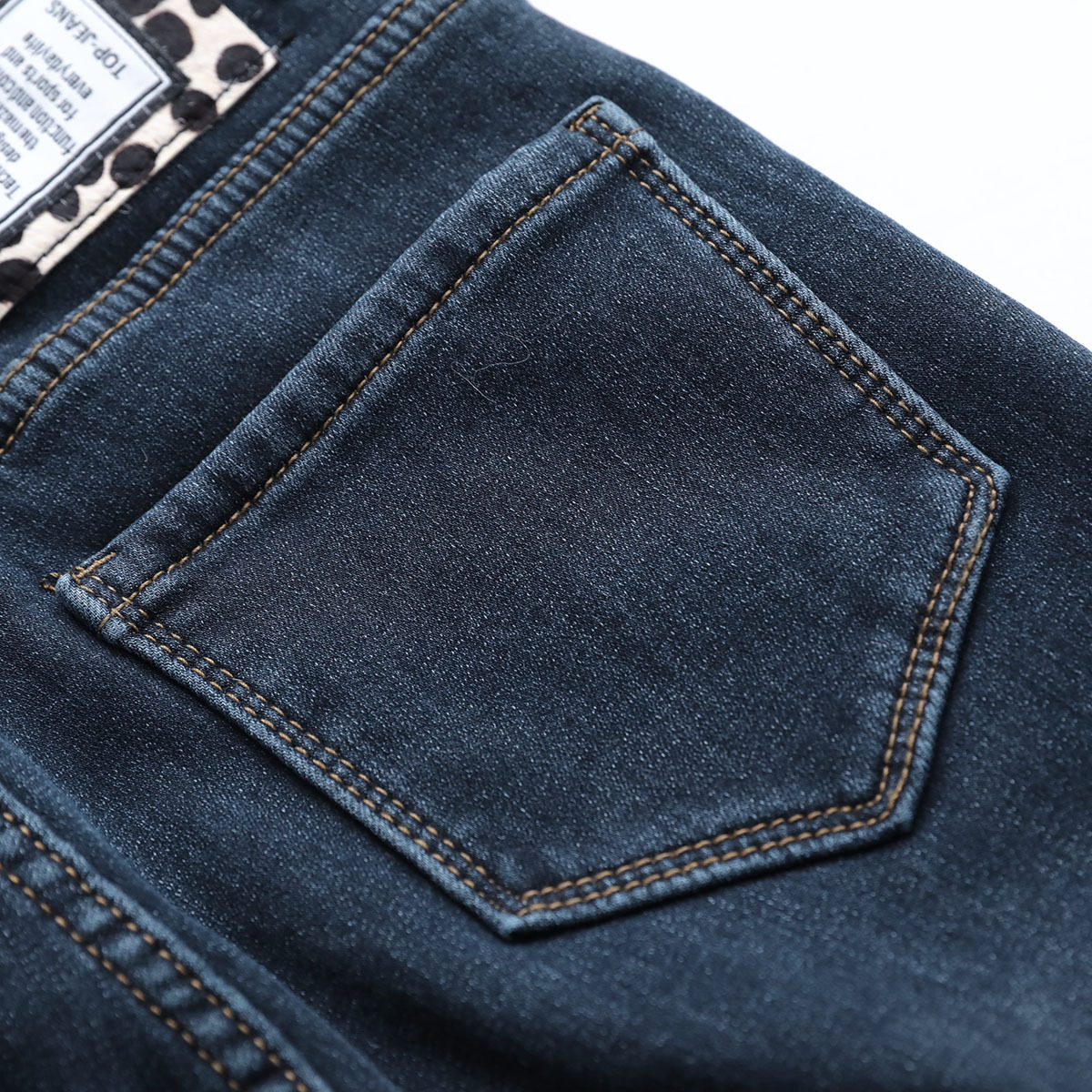 011820高腰老爹裤加绒豹纹贴标牛仔裤女冬款显瘦宽松直筒哈伦裤